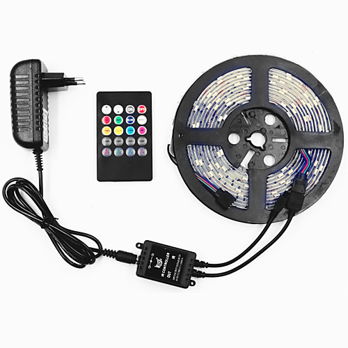 

LED Strip Light 16.4ft RGB SMD 5050 150leds 10mm Tape Light Waterproof Color Changing Flexible Rope Strips Lights Kit DC 12V Powered with 20 Key Music IR Remote for Home Bedroom Lighting Decoration