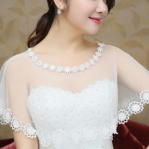 

Short Sleeve Capes Tulle Wedding Shawl & Wrap With Solid