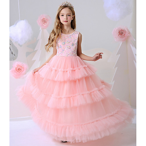 

Ball Gown Floor Length Party / Birthday Flower Girl Dresses - Polyester Sleeveless Jewel Neck with Beading