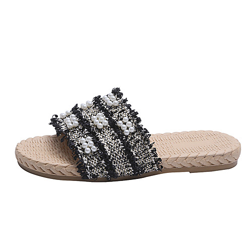 

Women's Slippers & Flip-Flops 2020 Flat Heel Open Toe PU Casual / Minimalism Spring & Fall / Spring & Summer White / Black