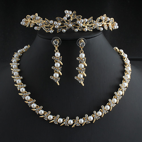 

Women's White Head Jewelry Hoop Earrings Necklace Classic Flower Shape Basic Elegant European Korean Cute 18K Gold Plated Earrings Jewelry Gold For Wedding Engagement Three-piece Suit