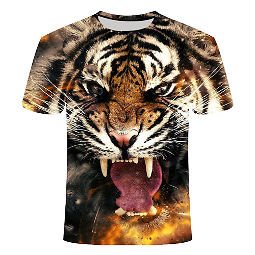 

Men's Daily Going out Basic T-shirt - 3D / Animal Tiger, Print Orange