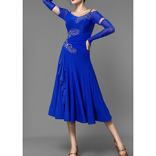 

Ballroom Dance Club Costume Women's Performance Polyester Taffeta Pleats Long Sleeve Dress