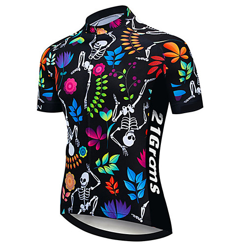 

21Grams Men's Short Sleeve Cycling Jersey 100% Polyester Black / Red Skull Floral Botanical Bike Jersey Top Mountain Bike MTB Road Bike Cycling UV Resistant Breathable Quick Dry Sports Clothing