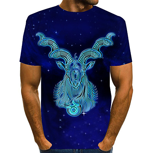 

Men's Daily Holiday Street chic / Exaggerated T-shirt - Color Block / 3D / Abstract Print Blue