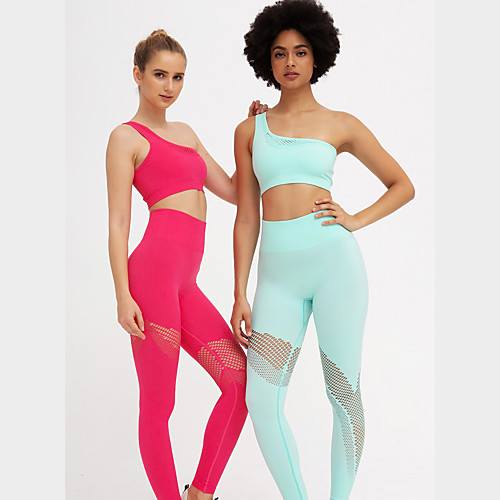 

Women's 2pcs Tracksuit Yoga Suit Cut Out Solid Color Red Light Green Fuchsia Yoga Fitness Gym Workout Sports Bra Tights Sleeveless Sport Activewear Breathable Moisture Wicking Butt Lift Tummy Control