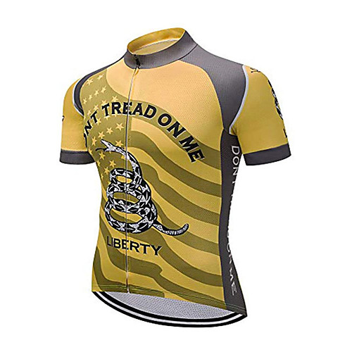 

21Grams Men's Short Sleeve Cycling Jersey 100% Polyester Black / Yellow American / USA Snake National Flag Bike Jersey Top Mountain Bike MTB Road Bike Cycling UV Resistant Breathable Quick Dry Sports