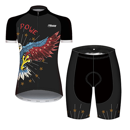 

21Grams Women's Short Sleeve Cycling Jersey with Shorts Black / Red Animal American / USA Eagle Bike Clothing Suit Breathable Quick Dry Ultraviolet Resistant Sweat-wicking Sports Animal Mountain Bike