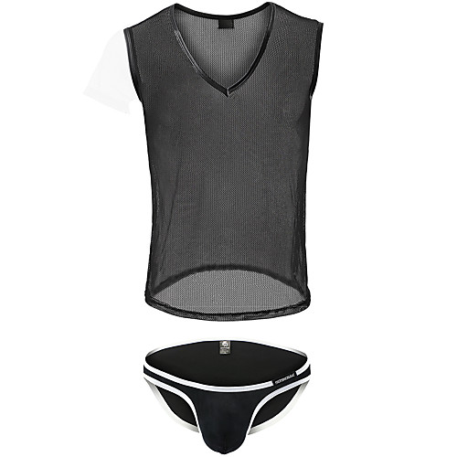 

Men's Mesh Suits Nightwear Solid Colored Black M L XL