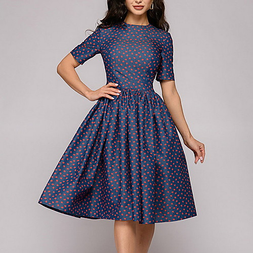 

Women's Navy Blue Dress A Line Polka Dot S M
