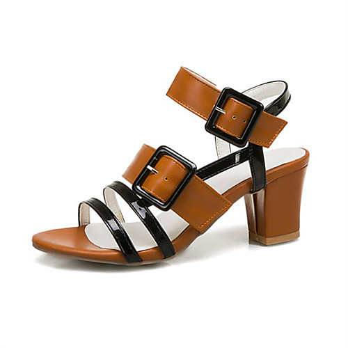 

Women's Sandals Chunky Heel Open Toe PU Spring & Fall Light Yellow / White / Black