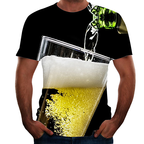 

Men's Going out Weekend Basic T-shirt - Color Block / 3D / Beer Yellow