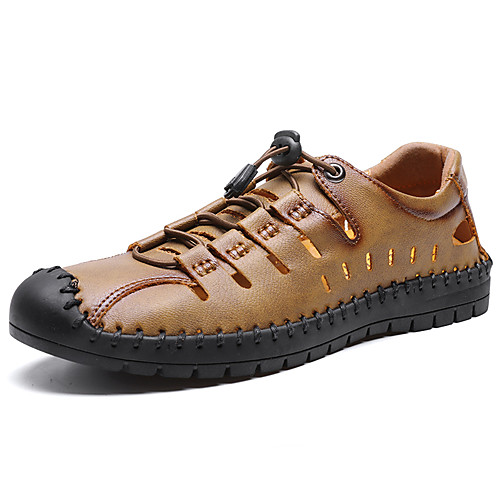 

Men's Leather / Cowhide Spring & Summer Casual Sandals Walking Shoes Breathable Khaki / Gold / Black