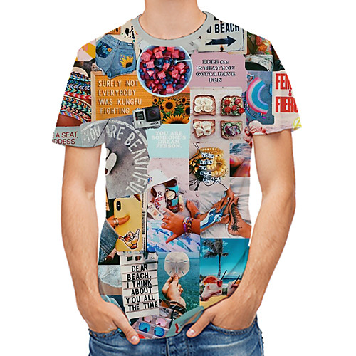 

Men's Daily Club Rock / Street chic T-shirt - Floral / 3D / Letter Print Rainbow