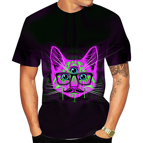 

Men's Plus Size 3D Animal Cat Print T-shirt Basic Daily Going out Round Neck Black / Short Sleeve