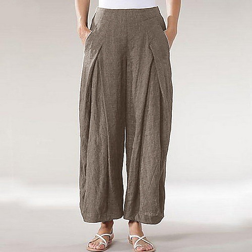 

Women's Basic Wide Leg Pants - Solid Colored Khaki Blue Black S M L