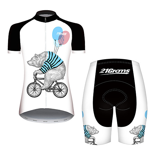 

21Grams Women's Short Sleeve Cycling Jersey with Shorts Black / White Animal Balloon Bear Bike Clothing Suit Breathable Quick Dry Ultraviolet Resistant Sweat-wicking Sports Animal Mountain Bike MTB