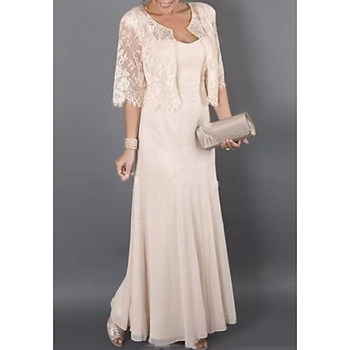 

Sheath / Column Sweetheart Neckline Floor Length Chiffon Half Sleeve Elegant Mother of the Bride Dress with Pleats Mother's Day 2020