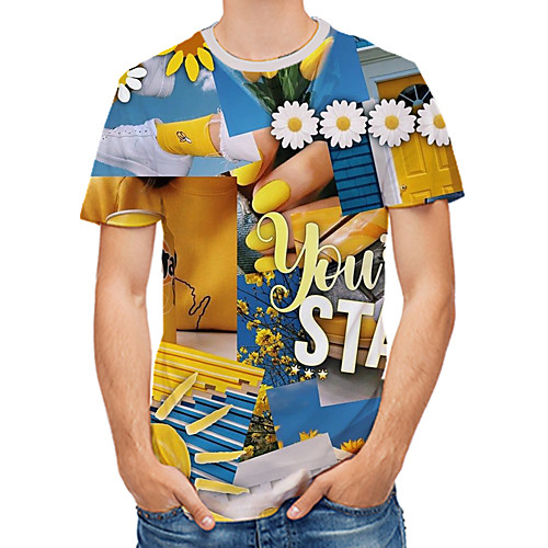 

Men's Daily Club Rock / Street chic T-shirt - Floral / 3D / Letter Print Rainbow