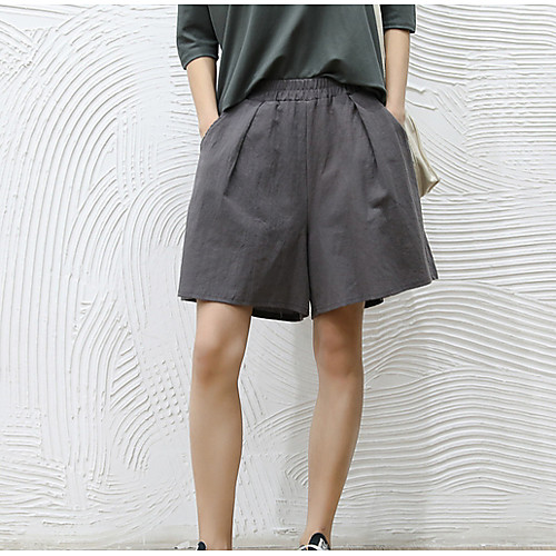 

Women's Basic Shorts Pants - Solid Colored Khaki Black Gray L XL