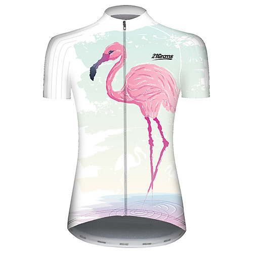 

21Grams Women's Short Sleeve Cycling Jersey Red and White Flamingo Bike Jersey Top Mountain Bike MTB Road Bike Cycling UV Resistant Breathable Quick Dry Sports Clothing Apparel / Stretchy