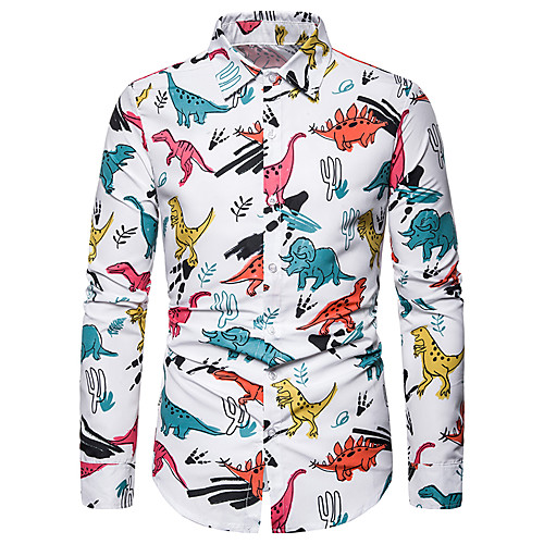 

Men's Daily Weekend Basic / Street chic Shirt - Geometric / Cartoon Patchwork / Print White