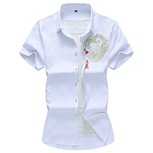 

Men's Plus Size Geometric Shirt Chinoiserie Daily White / Black / Light Blue / Short Sleeve