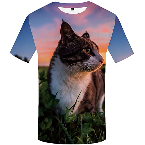 

Men's Daily Sports Basic / Street chic T-shirt - 3D / Graphic / Animal Print Rainbow