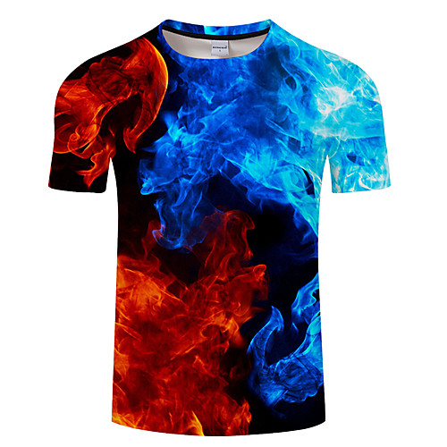 

Men's Daily Going out Exaggerated T-shirt - 3D / Visual Deception Print Blue