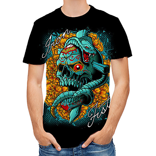 

Men's Daily Club Rock / Street chic T-shirt - Color Block / 3D / Skull Print Green