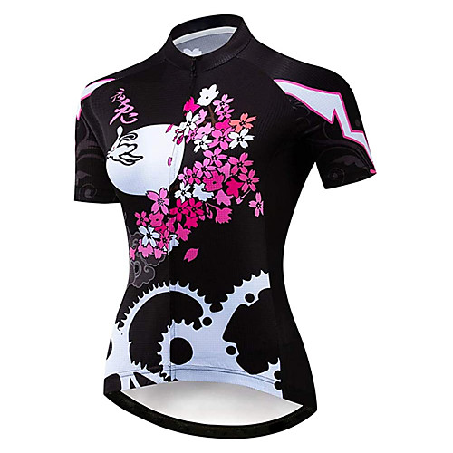 

21Grams Women's Short Sleeve Cycling Jersey 100% Polyester Black / Red Animal Floral Botanical Rabbit / Bunny Bike Jersey Top Mountain Bike MTB Road Bike Cycling UV Resistant Breathable Quick Dry