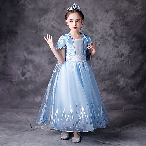 

Princess Elsa Dress Flower Girl Dress Girls' Movie Cosplay A-Line Slip Blue Dress Halloween Carnival Masquerade Tulle Cotton