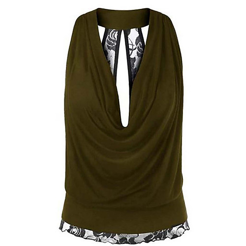 

Women's Solid Colored Blue & White Backless Lace Trims Loose Tunic Basic Elegant Daily Weekend Cowl Wine / Black / Army Green / Navy Blue