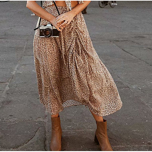 

Women's Swing Skirts - Leopard Khaki S M L