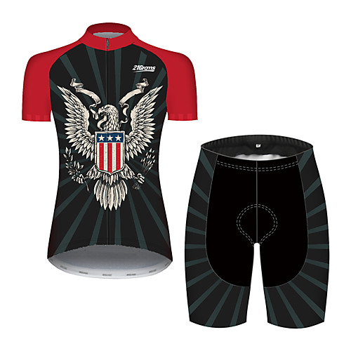 

21Grams Women's Short Sleeve Cycling Jersey with Shorts Black / Red Animal American / USA Eagle Bike Clothing Suit Breathable Quick Dry Ultraviolet Resistant Sweat-wicking Sports Animal Mountain Bike