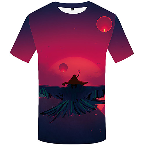 

Men's Daily Sports Basic / Street chic T-shirt - 3D / Graphic / Scenery Print Red