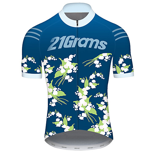 

21Grams Men's Short Sleeve Cycling Jersey Blue Floral Botanical Bike Jersey Top Mountain Bike MTB Road Bike Cycling UV Resistant Breathable Quick Dry Sports Clothing Apparel / Stretchy