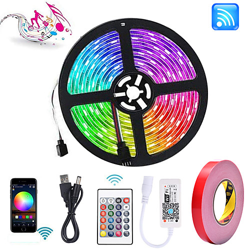 

ZDM 5m RGB Strip Lights / Smart Lights 150 LEDs 5050 SMD 10mm 1 24Keys Remote Controller / 1 DC Cables / WiFi Controller 1 set RGB APP Control / USB / Self-adhesive 5 V / USB Powered