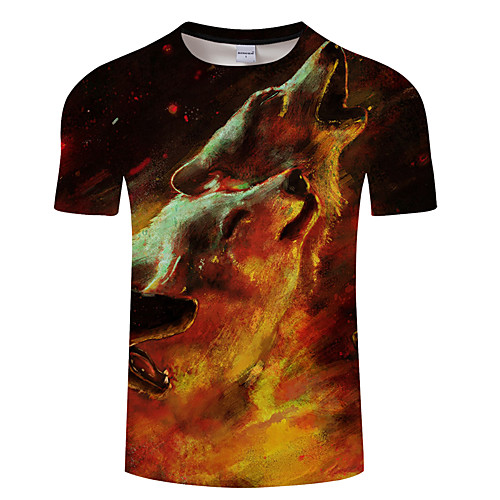 

Men's Daily Going out Exaggerated T-shirt - 3D / Animal Wolf, Print Brown
