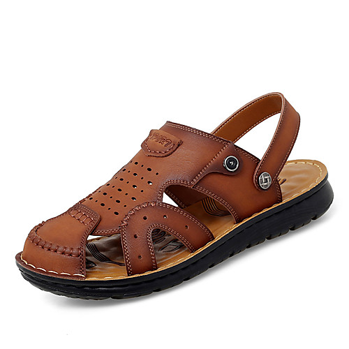 

Men's Faux Leather Spring & Summer Casual Sandals Breathable Yellow / Brown