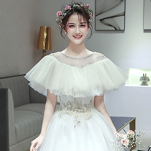 

Short Sleeve Capes Tulle Wedding Shawl & Wrap With Lace