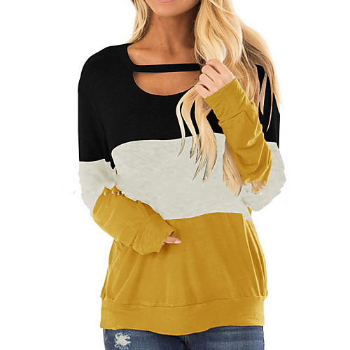 

Women's Daily T-shirt - Striped Cut Out / Patchwork / Print Wine