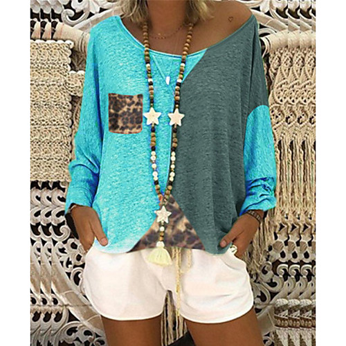 

Women's Daily Cotton T-shirt - Leopard / Color Block Yellow