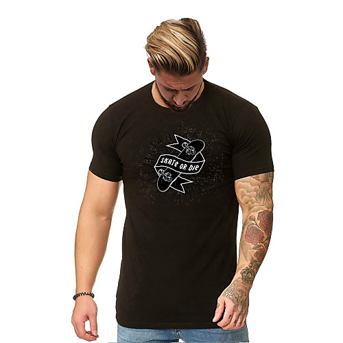 

Men's Letter Slim T-shirt - Cotton Daily Weekend Round Neck White / Black / Blue / Red / Short Sleeve