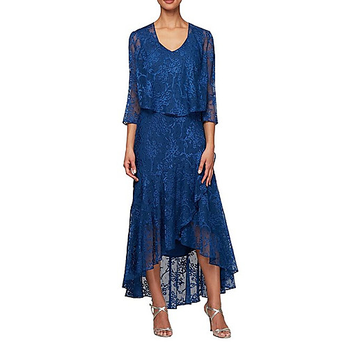 

A-Line V Neck Asymmetrical Lace 3/4 Length Sleeve Sexy Mother of the Bride Dress with Pleats Mother's Day 2020
