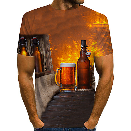 

Men's Daily Weekend Basic / Exaggerated T-shirt - Color Block / Rainbow / Abstract Print Brown