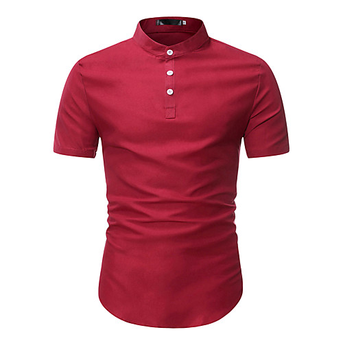 

Men's Solid Colored Shirt Business Chinoiserie Work Weekend Standing Collar Red / Short Sleeve