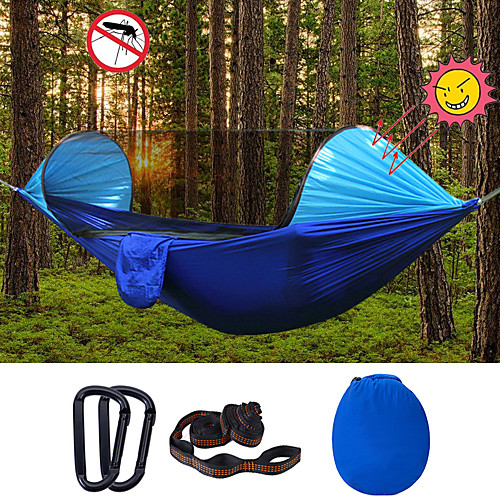 

Camping Hammock with Pop Up Mosquito Net Outdoor Portable Sunscreen Breathable Rain Waterproof Anti-Mosquito Parachute Nylon with Carabiners and Tree Straps for 2 person Fishing Hiking Camping