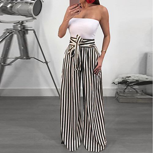 

Women's Basic Wide Leg Pants - Striped Black S M L