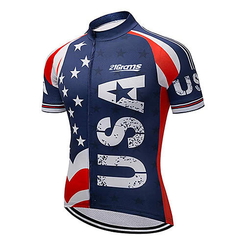 

21Grams Men's Short Sleeve Cycling Jersey 100% Polyester RedBlue American / USA Stars National Flag Bike Jersey Top Mountain Bike MTB Road Bike Cycling UV Resistant Breathable Quick Dry Sports